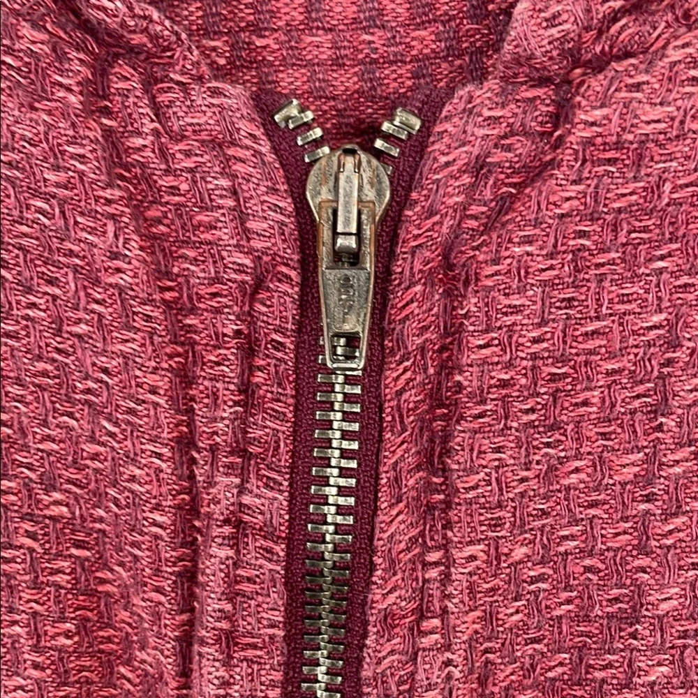 Flax 100% Linen Full Zip Jacket Cranberry Woven Textured Pattern Sz L